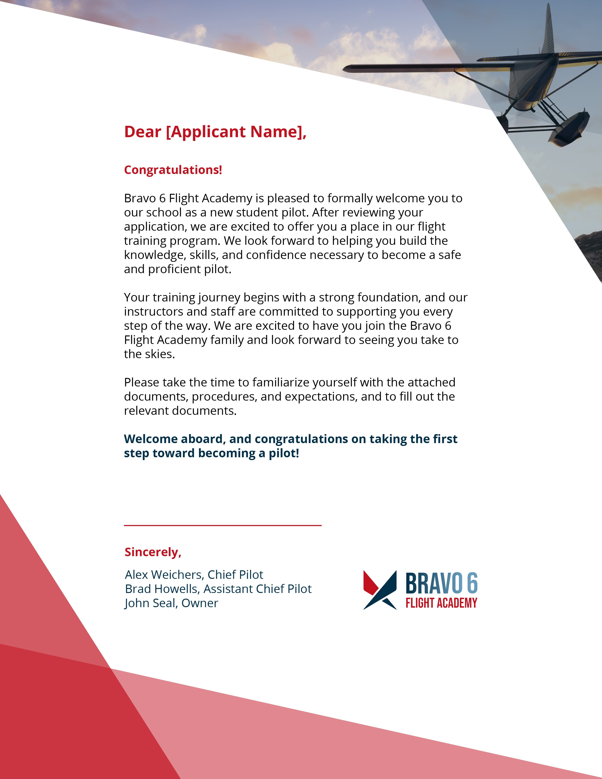 Bravo 6 Applicant Acceptance Form